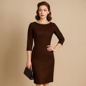 Vintage Dorothy‎ Stead Women Brown Chevron Dress Modern Size 4/6 1960s Cocktail